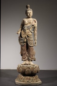 Wood Colour Painted GuanYin Figure