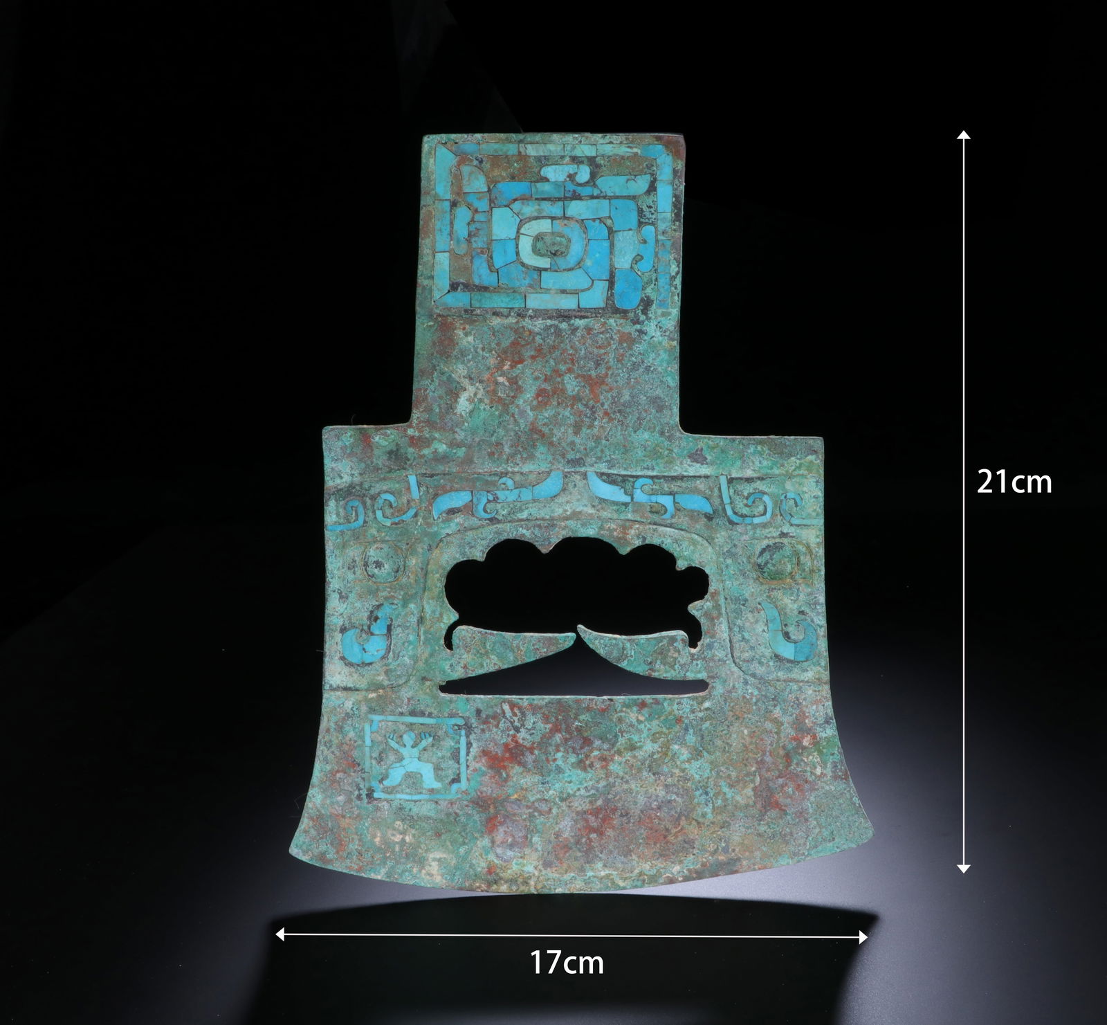 Chinese Bronze Inlaid Green Turquoise Carved Beast Face Pattern Axe (1 of 11)