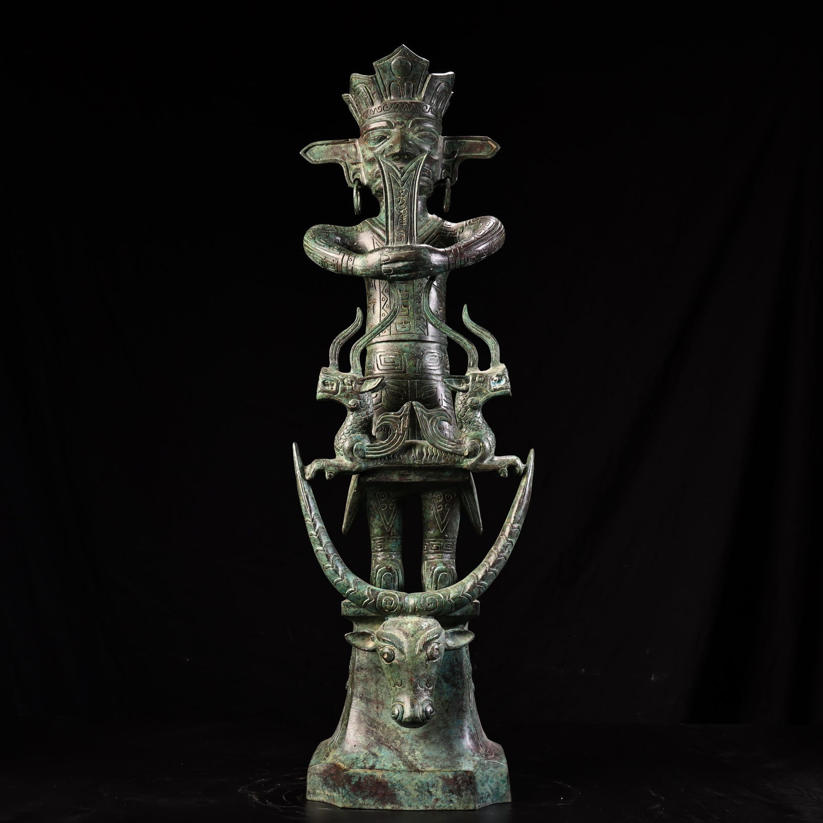 Chinese Bronze Carved Beast and Character Shape Figure (1 of 11)