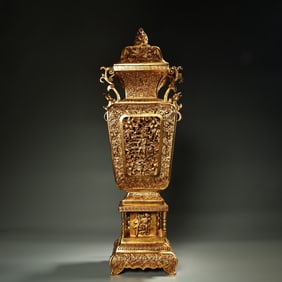 Gilt Bronze Carved Character Story and Flower Pattern Vase