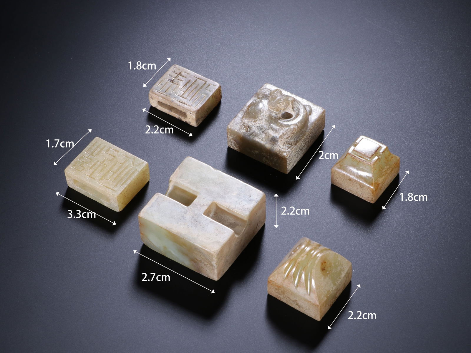 Group of Six Jade Carved Dragon Shape Stone Seal (1 of 16)