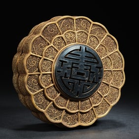 Gilt Silver Inlaid Jade Carved Flower Pattern Lid Box