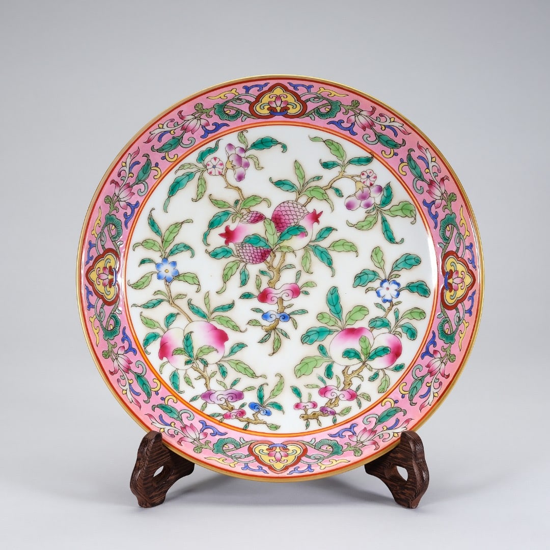 Famille Rose Peach and Pomegranate Pattern Porcelain Plate (1 of 10)