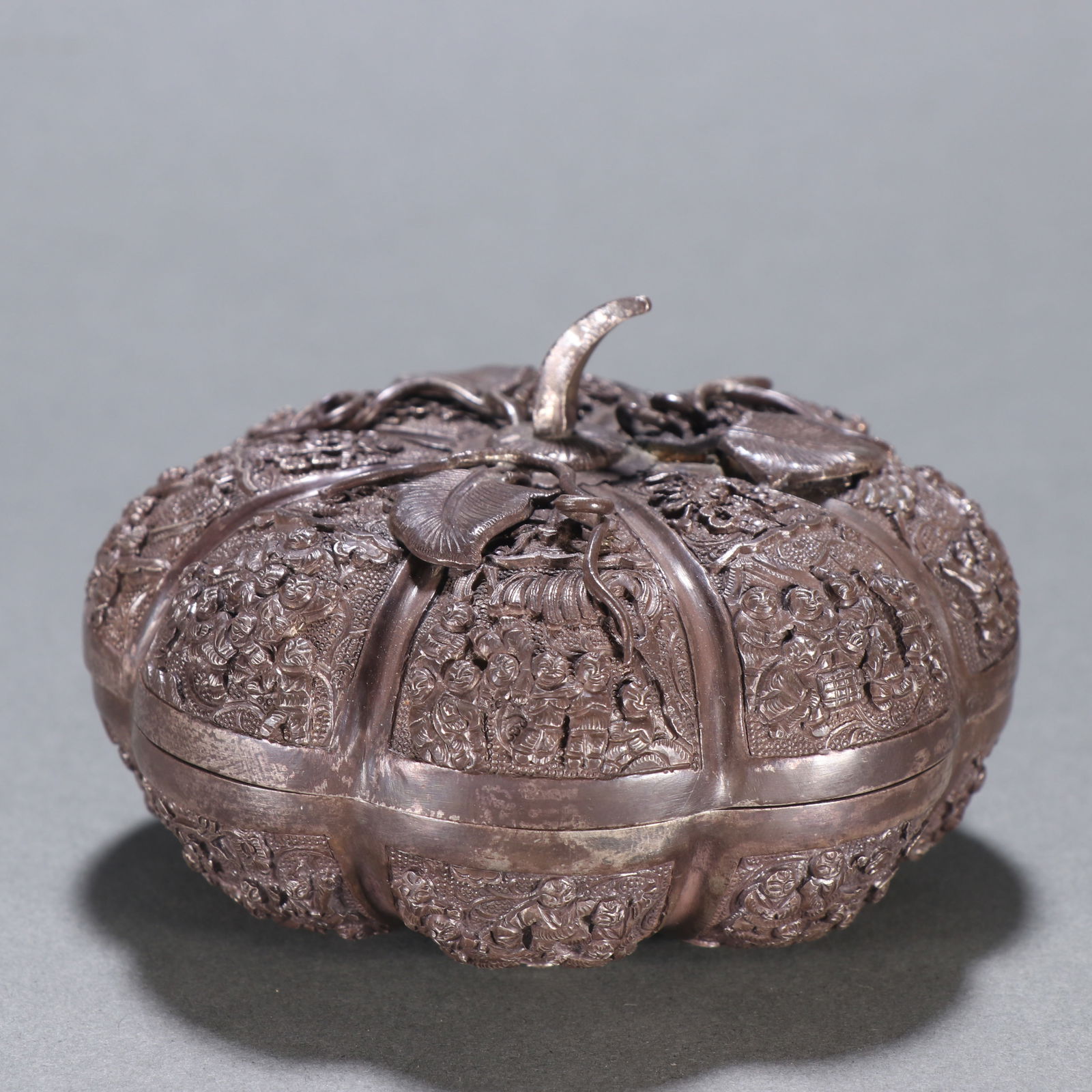 Silver Carved Playing Children Pattern Lid Box - 6