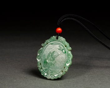 Jadeite Carved Crane Pattern Pendant