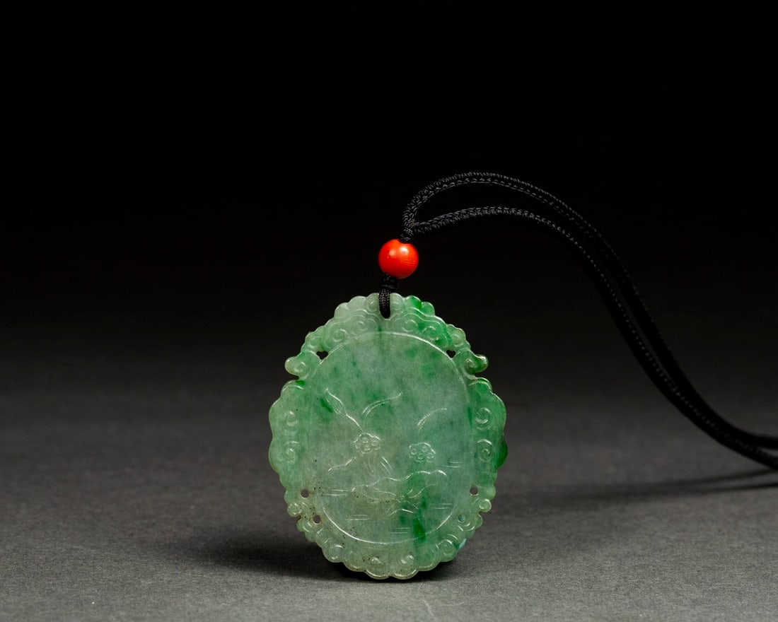 Jadeite Carved Crane Pattern Pendant - 5