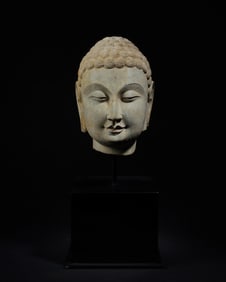 Grey Stone Buddha Head Figure