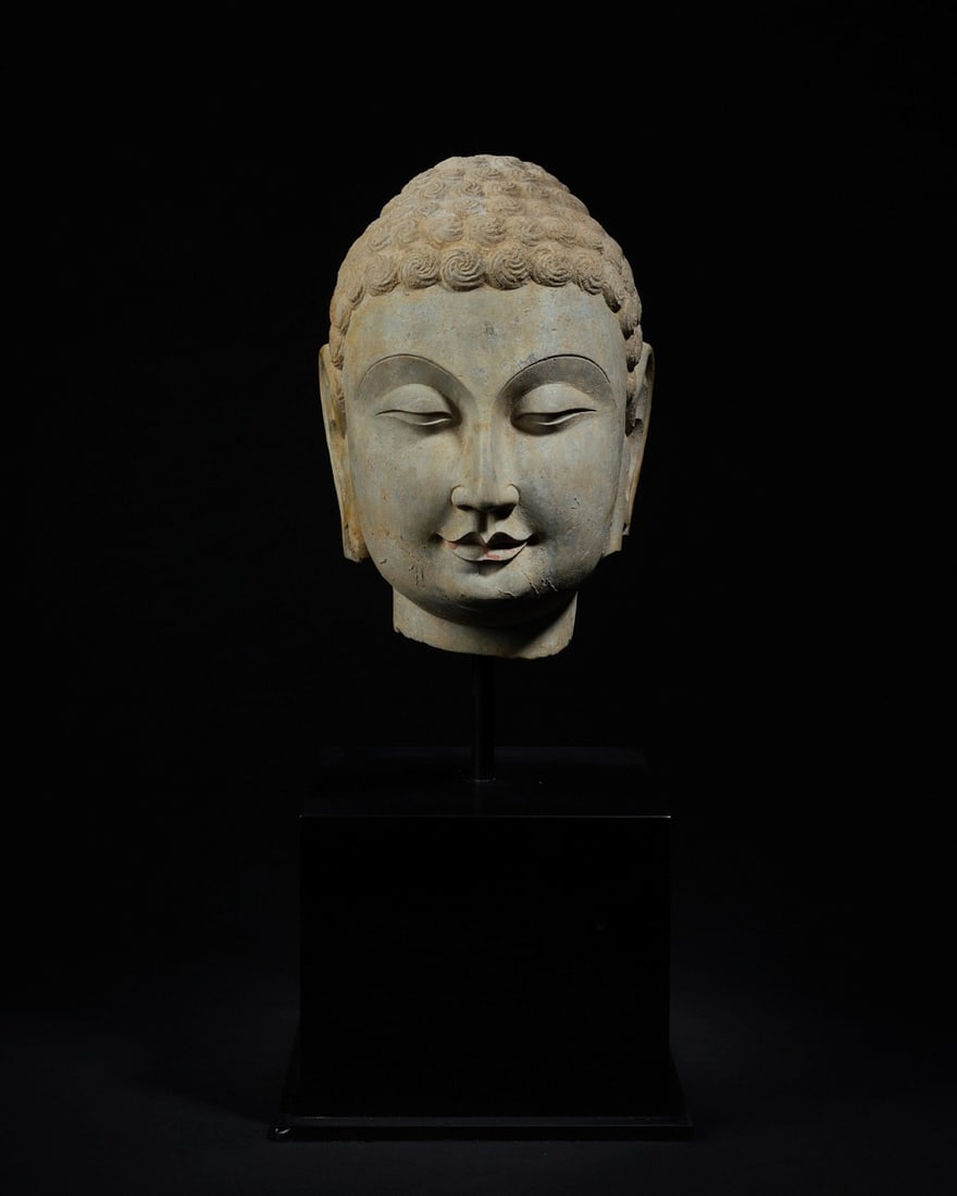 Grey Stone Buddha Head Figure: Grey Stone Buddha Head Figure (20cm)