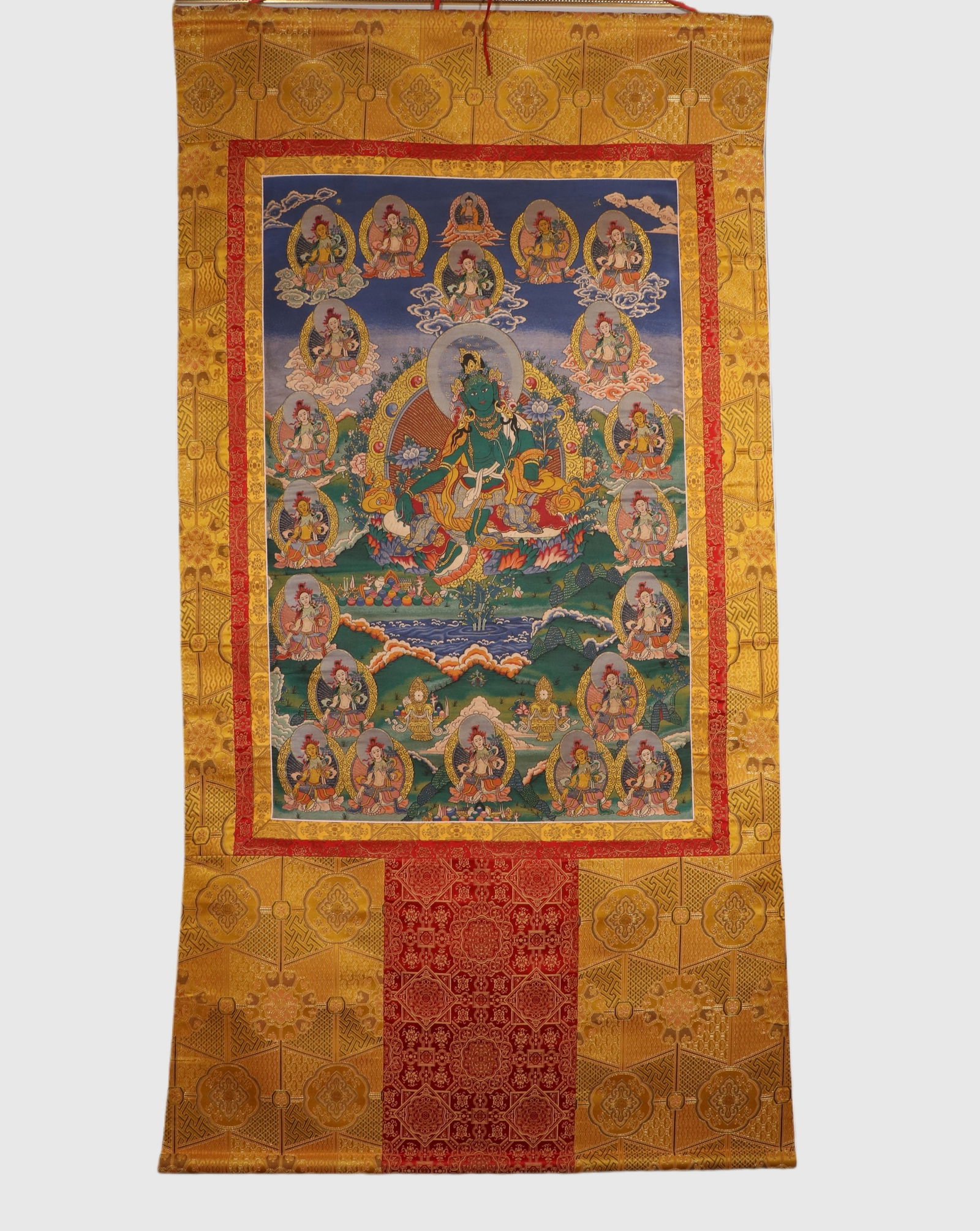 Colour Painted Green Tara Pattern Tangka: Colour Painted Green Tara Pattern Tangka (200 x 100cm)