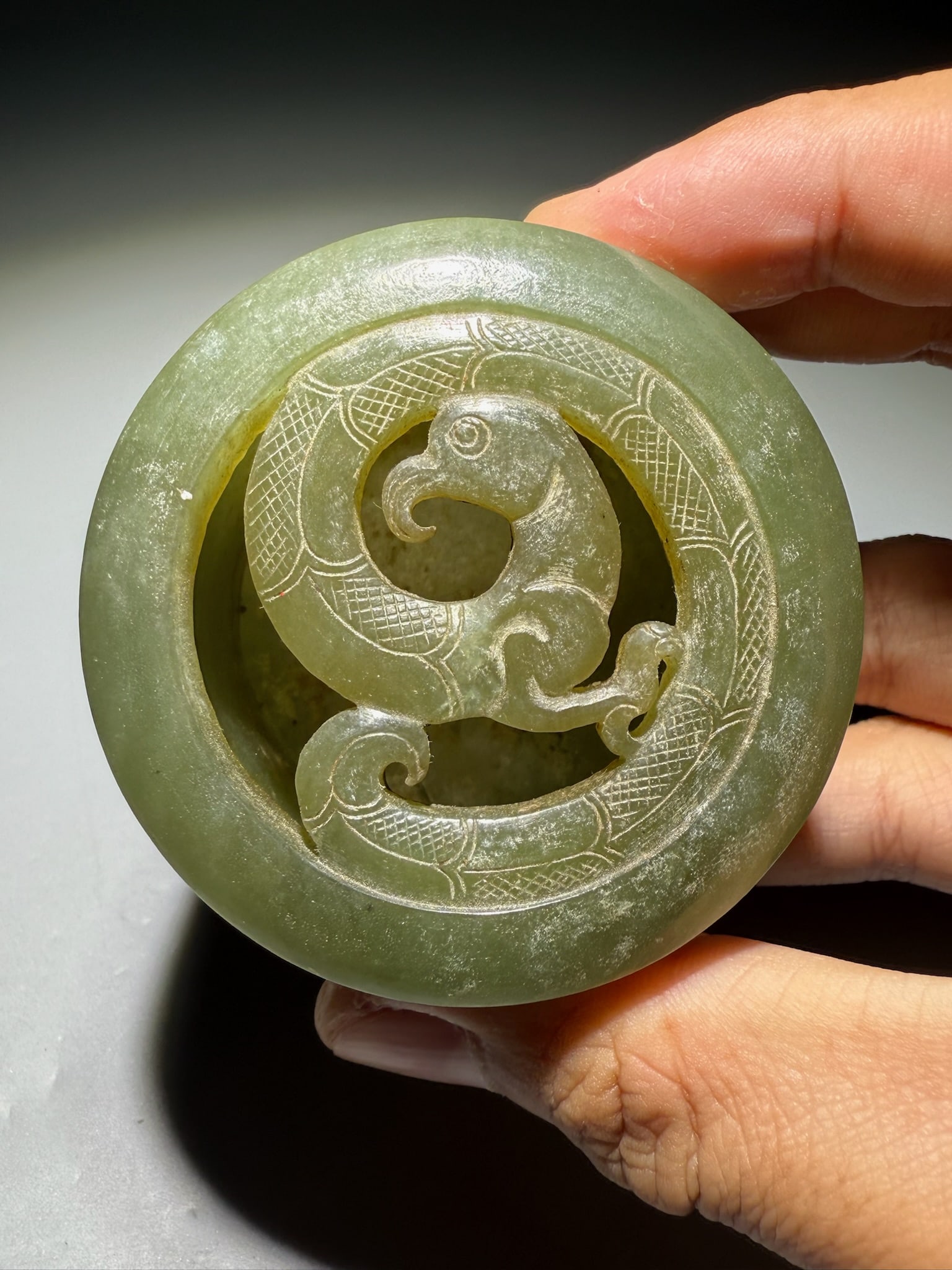 Jade Carved Bird and Cloud Pattern Lid Box - 2