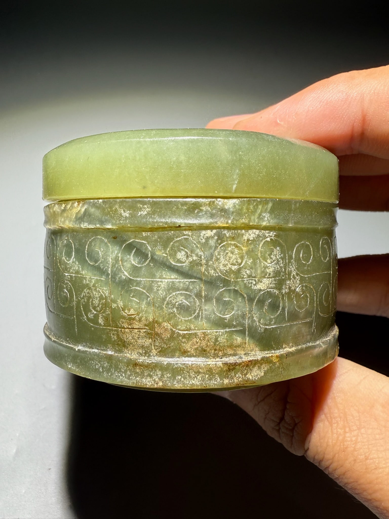 Jade Carved Bird and Cloud Pattern Lid Box - 4