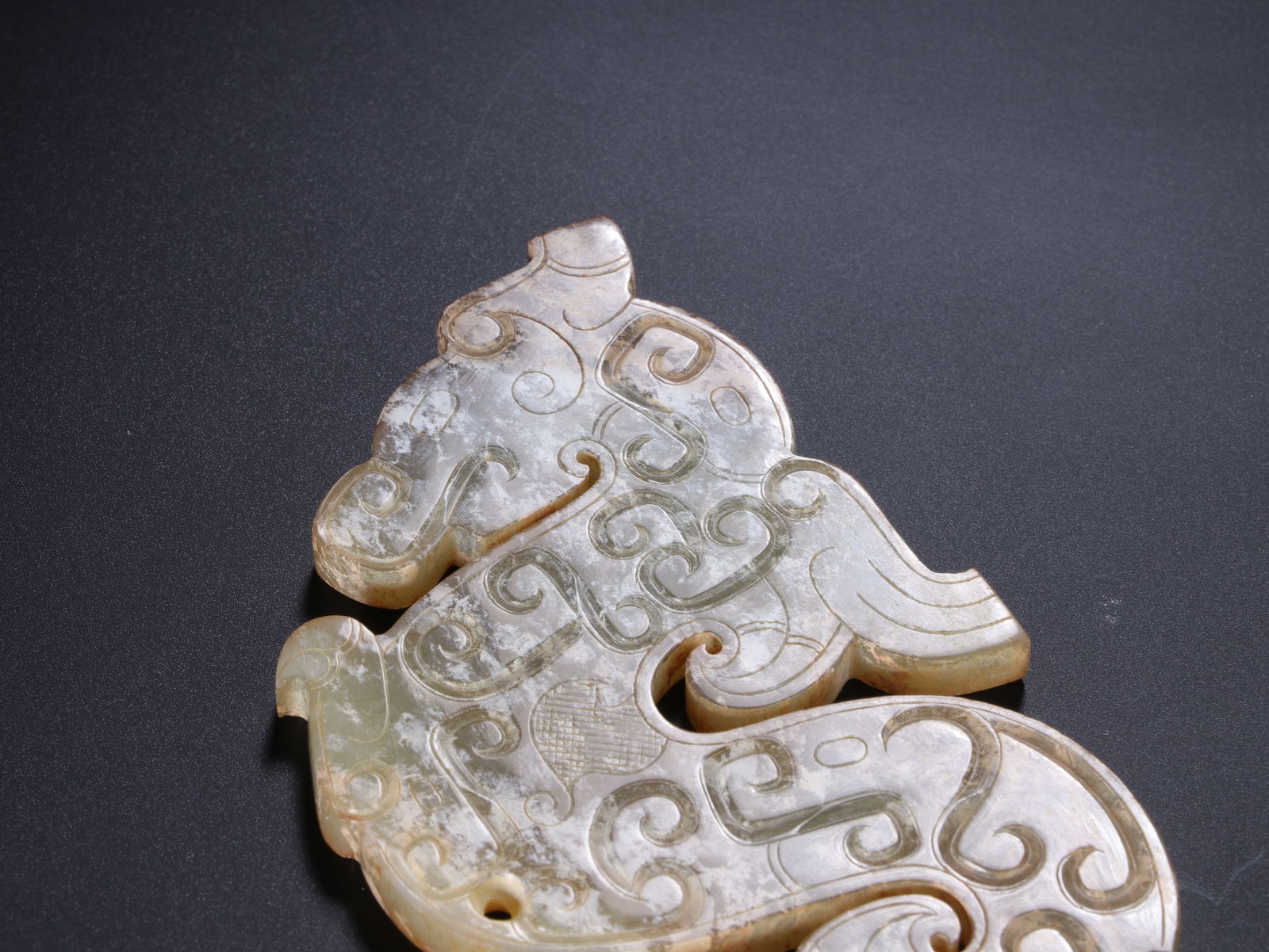 Jade Carved Dragon Shape Bi - 4