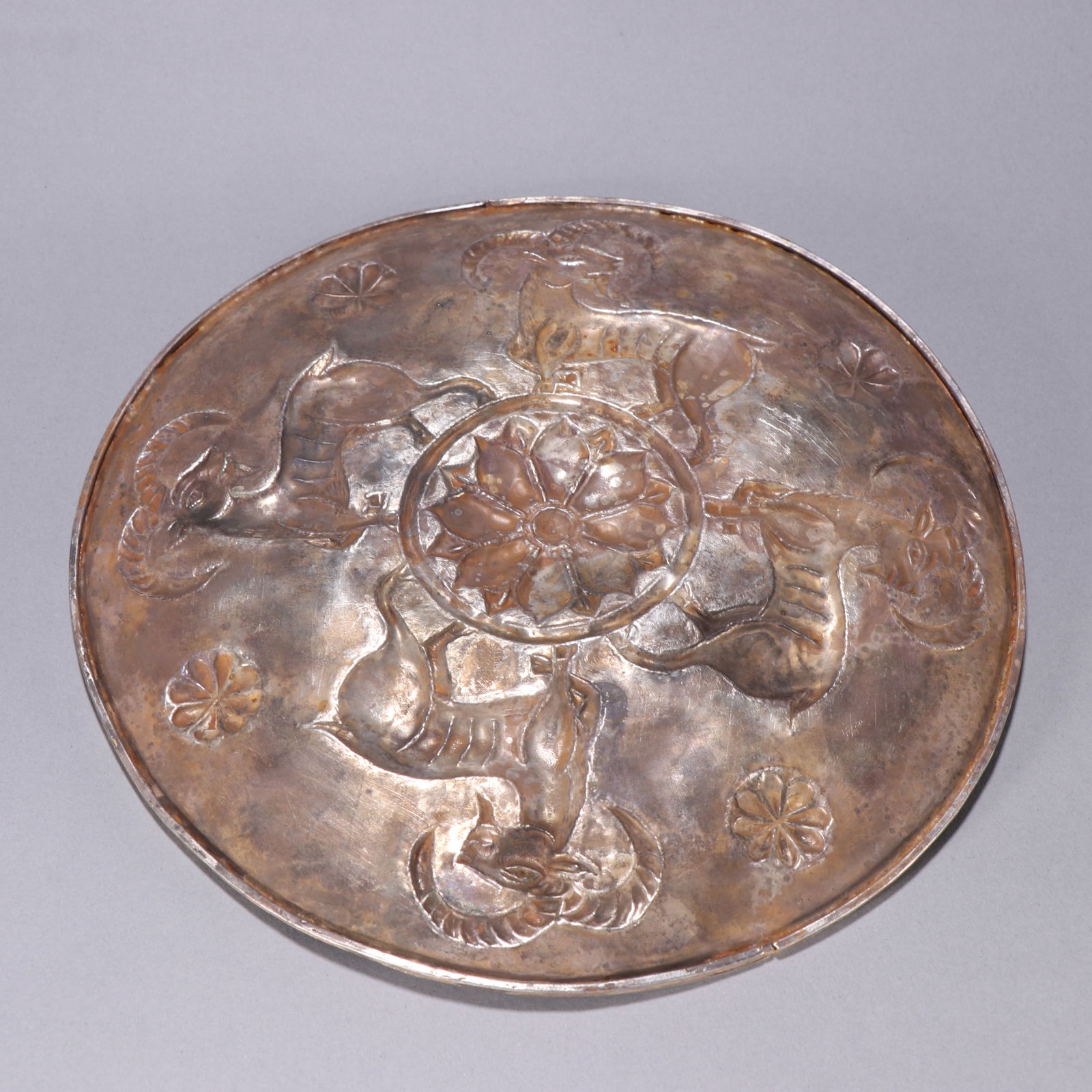 Gilt Silver Carved Ram Pattern Plate - 8