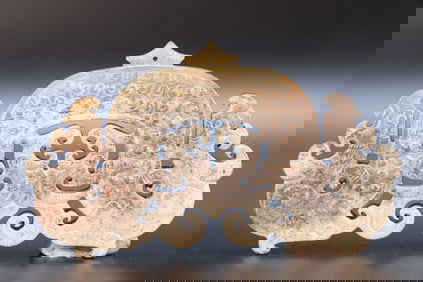 Jade Carved Cloud Pattern Dragon Shape Bi