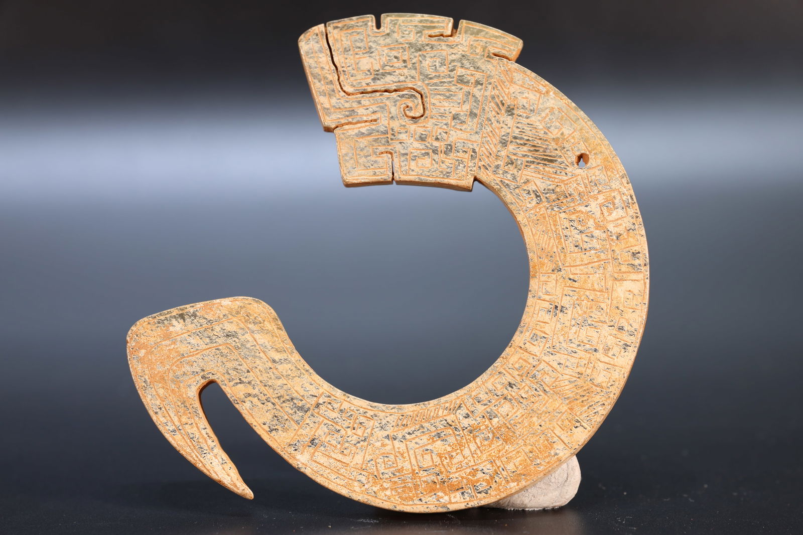 Jade Carved Cloud Pattern Dragon Shape Bi - 5