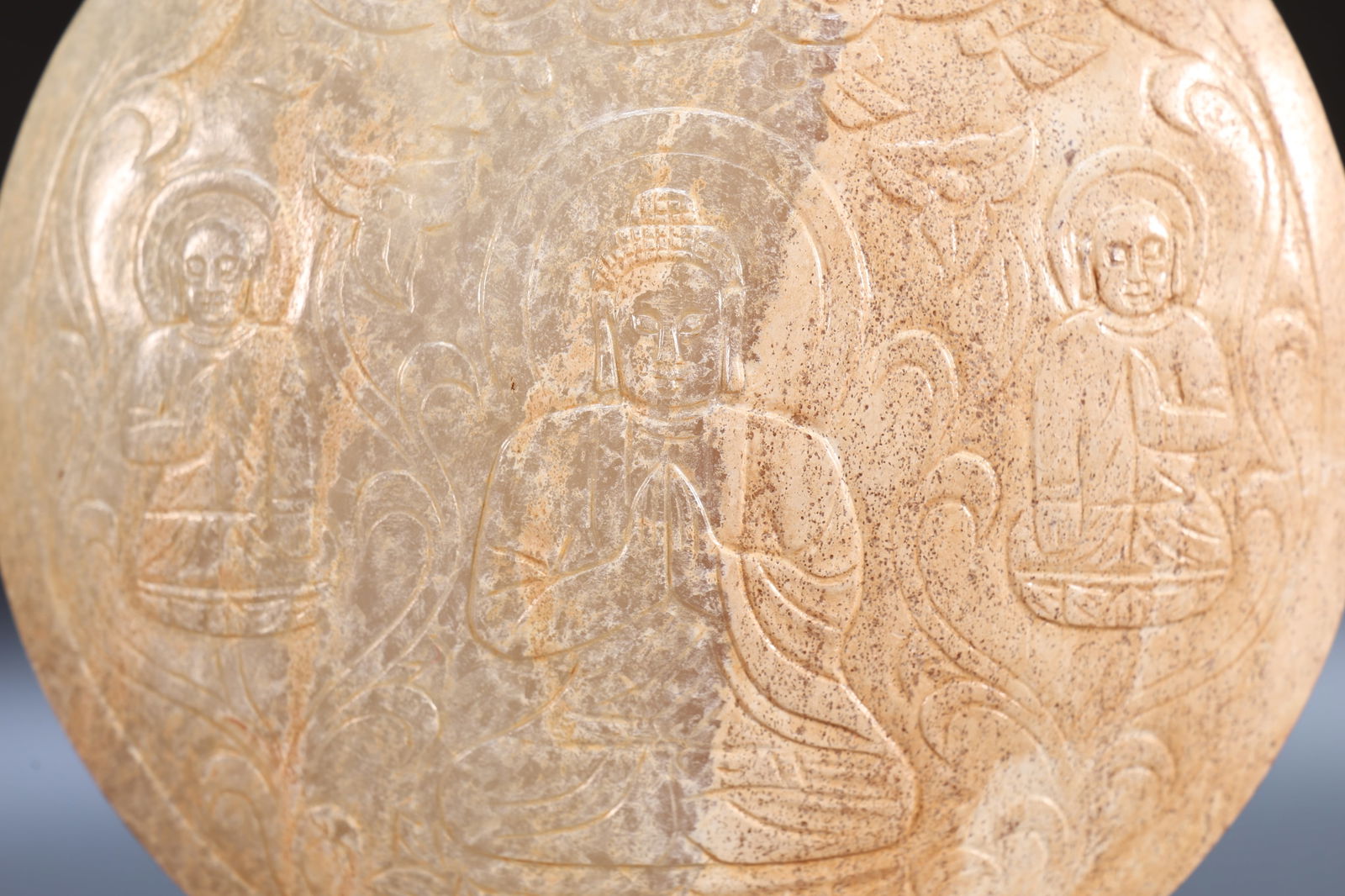 Jade Carved Buddha Pattern Double Ears Vase - 3