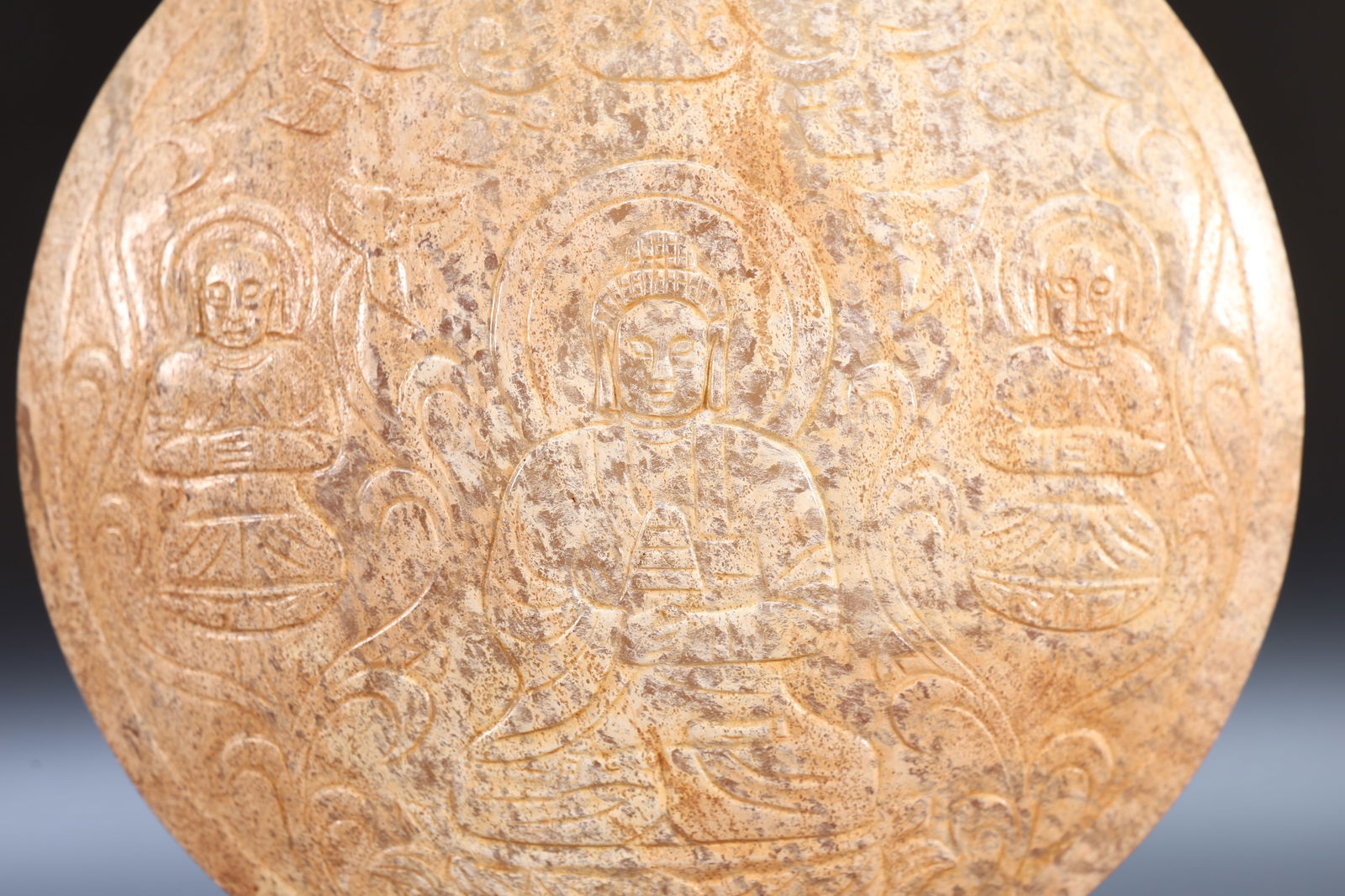 Jade Carved Buddha Pattern Double Ears Vase - 7