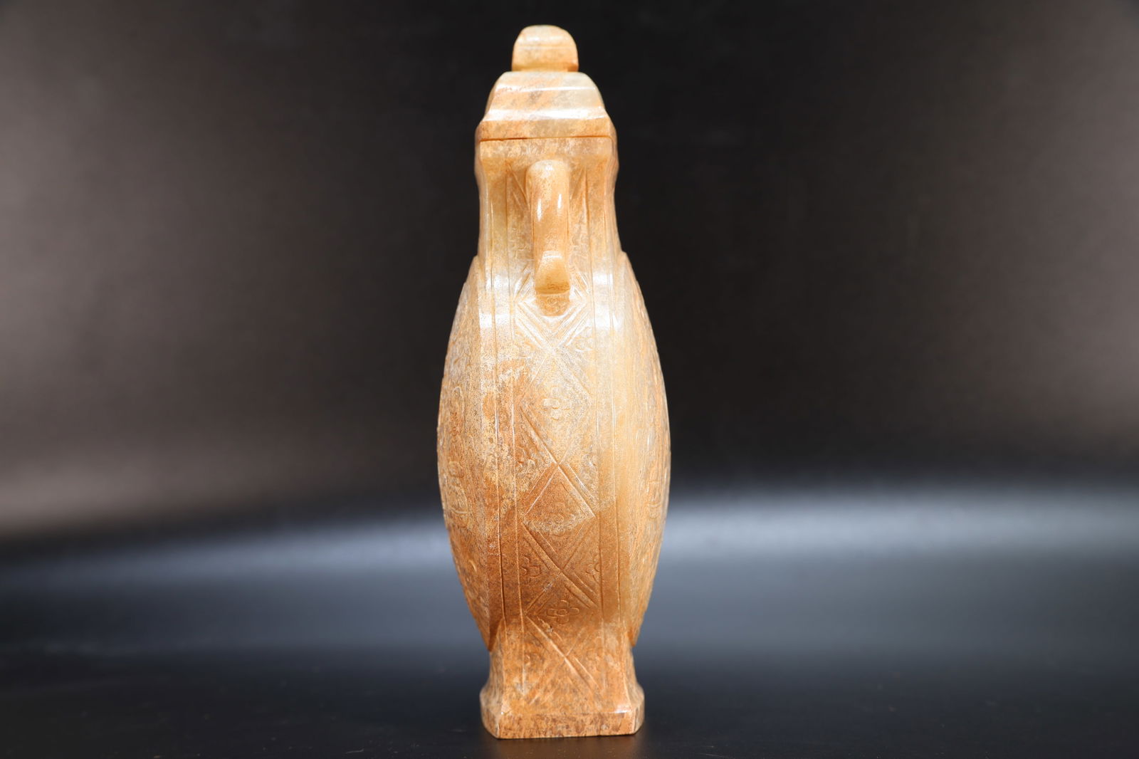 Jade Carved Buddha Pattern Double Ears Vase - 8