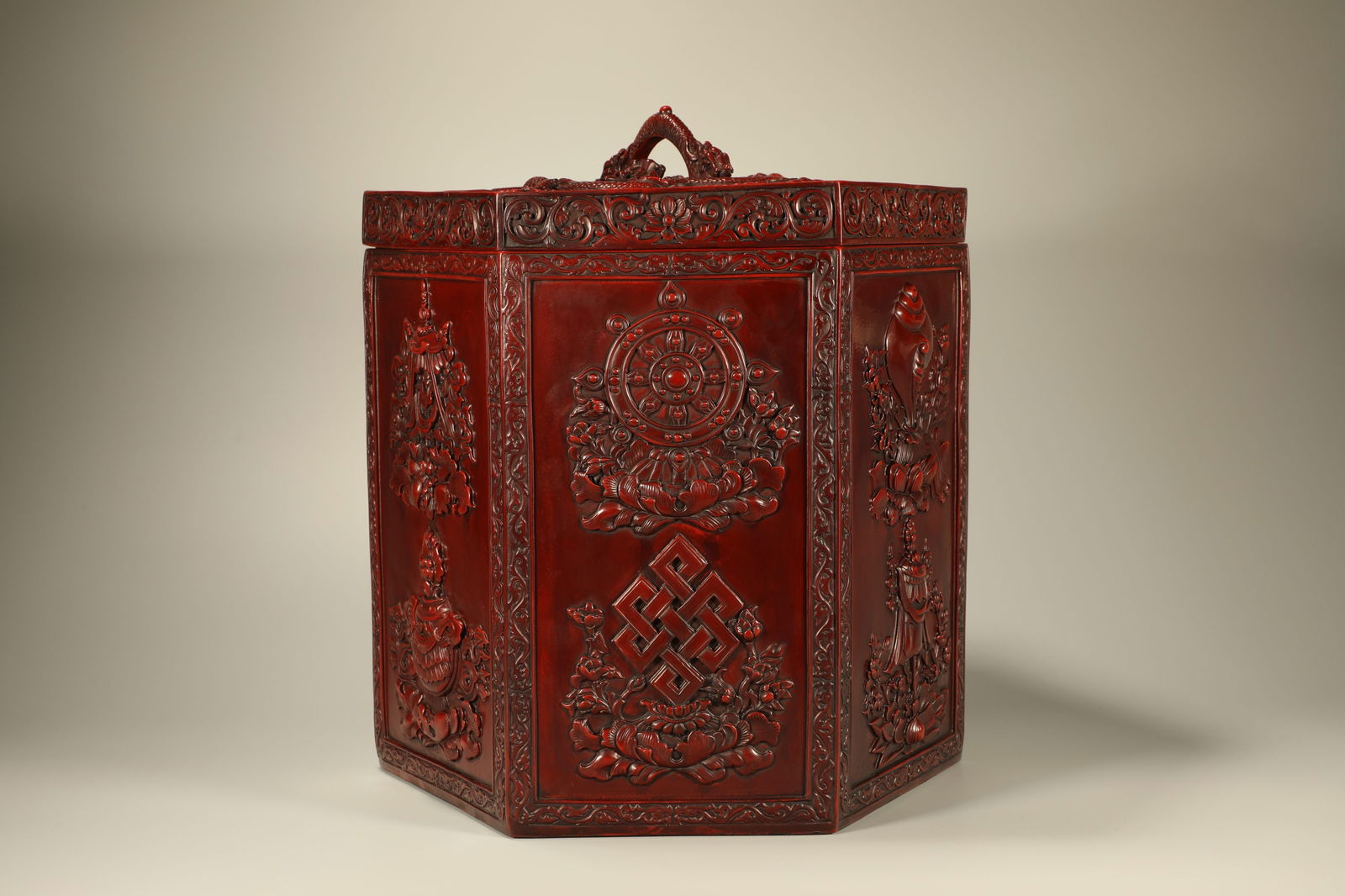 Lacquerware Red Carved Eight Treasure Pattern Lid Pot - 3