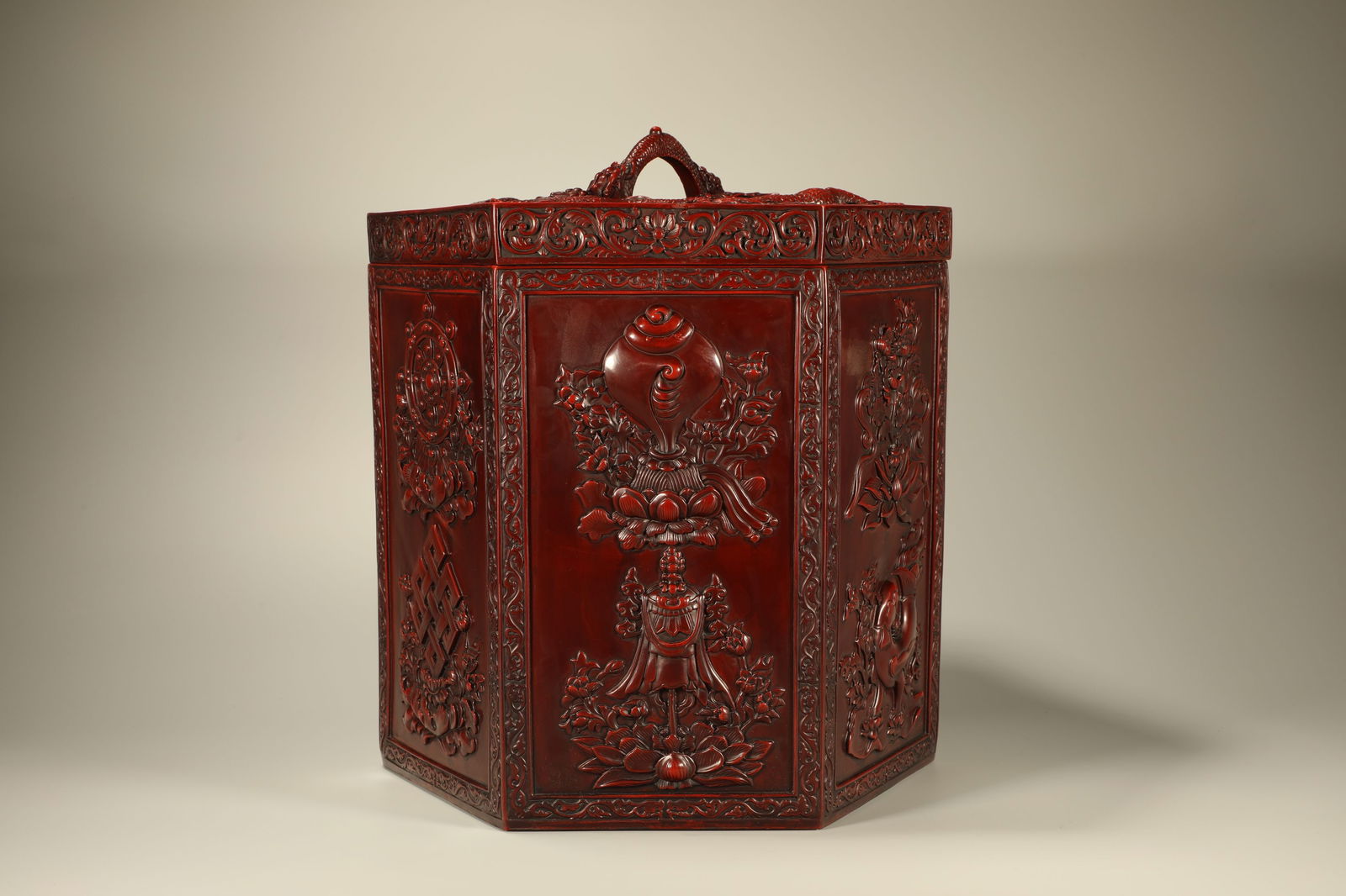 Lacquerware Red Carved Eight Treasure Pattern Lid Pot - 4