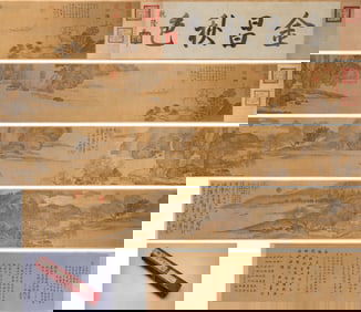 Chinese Drawing Landscape Hand Scroll,Tang Yin Mark