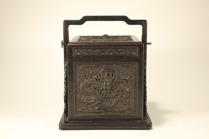 Red Sandalwood Carved Cloud and Dragon Pattern Food Tray Box