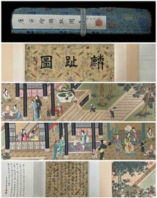 Chinese Drawing Character Story Hand Scroll,Tang Yin Mark