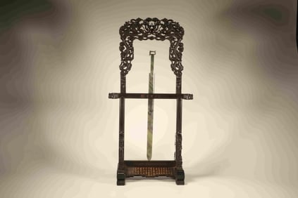 Red Sandalwood Carved Dragon and Poetry Pattern Sword Holder