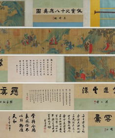 Chinese Drawing Character Story Hand Scroll,Qiu Ying Mark