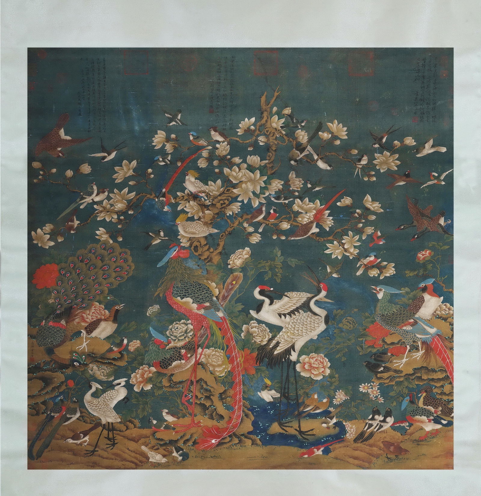 Chinese Drawing Flower and Bird Painting,Bian Jingzhao Mark: Chinese Drawing Flower and Bird Painting,Bian Jingzhao Mark (140 x 141cm)
