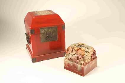 Shoushan Carved Chi Dragon Pattern Stone Seal