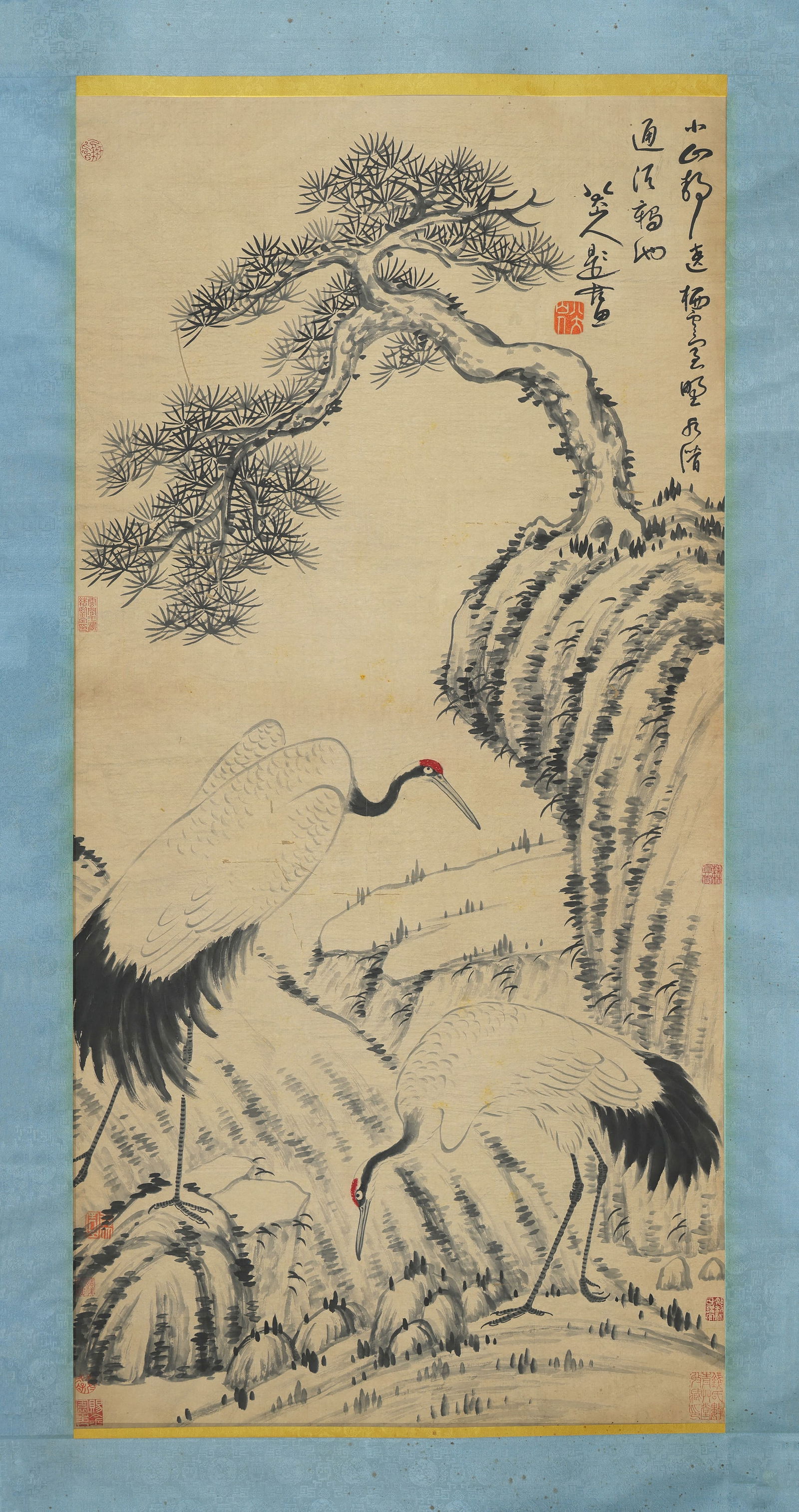 Chinese Drawing Pine Tree and Crane Painting,Ba Dashanren Mark (1 of 8)