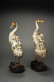 Pair of Bronze Cloisonne Carved Crane Shape Figure