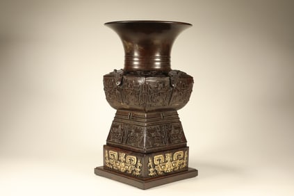 Red Sandalwood Carved Beast Face Pattern Zun