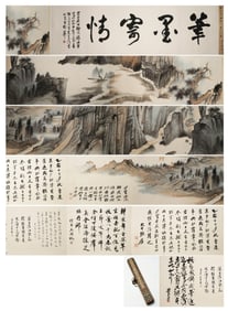 Chinese Drawing Landscape Hand Scroll,Zhang Daqian Respect Du Yuesheng Mark