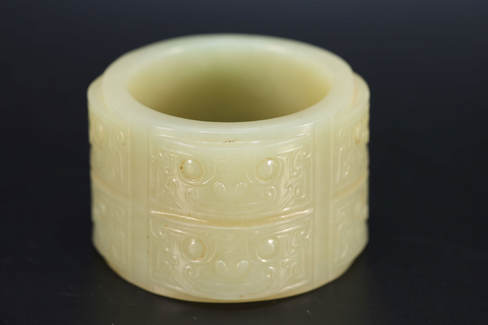 Jade Carved Beast Face Pattern Cong: Jade Carved Beast Face Pattern Cong (5.5 x 3.8cm)