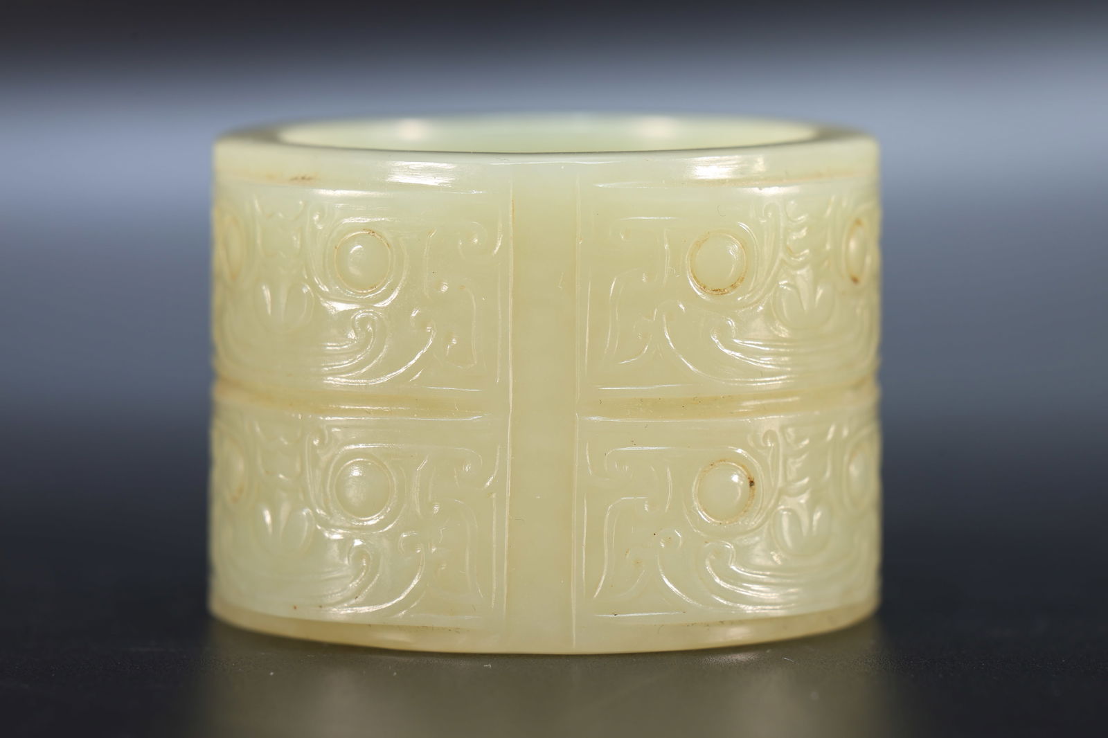 Jade Carved Beast Face Pattern Cong - 3