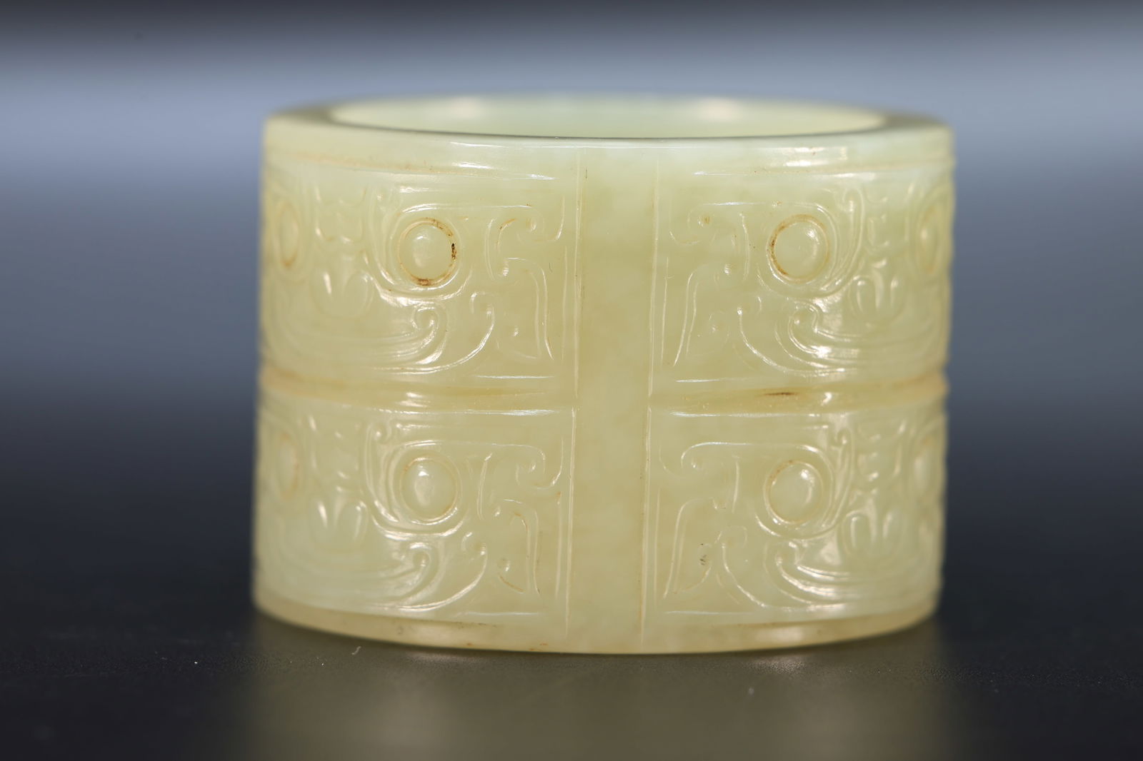 Jade Carved Beast Face Pattern Cong - 4