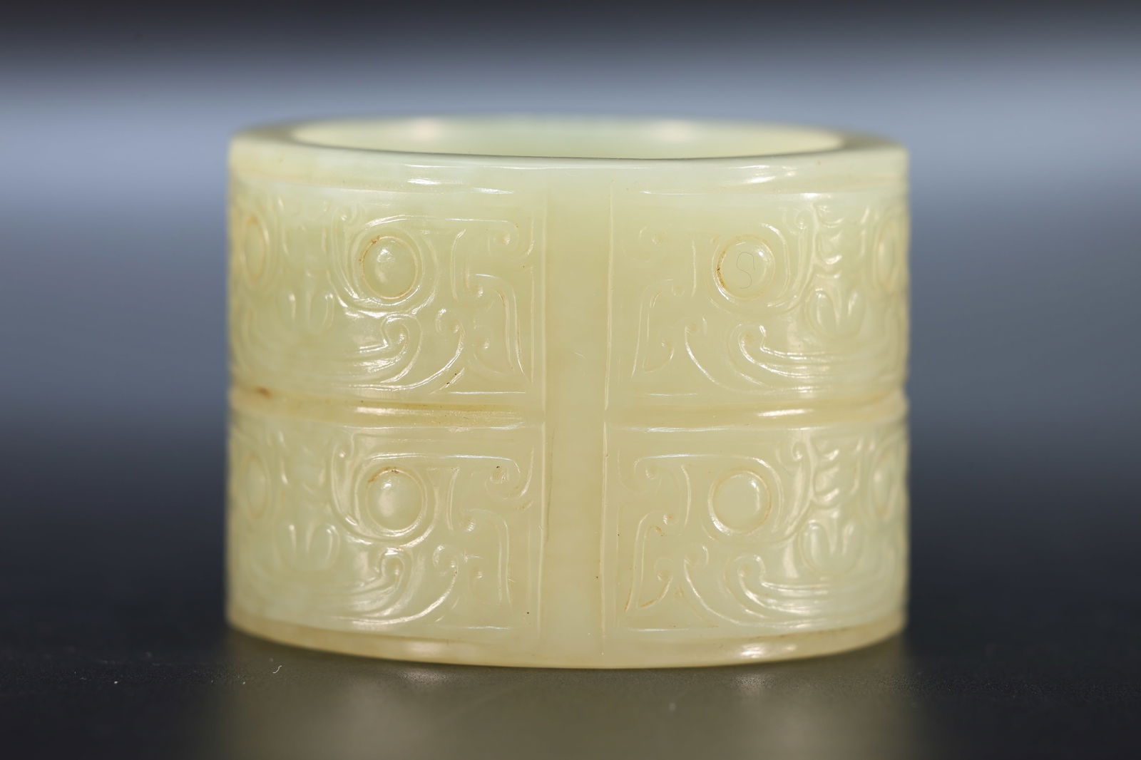 Jade Carved Beast Face Pattern Cong - 5