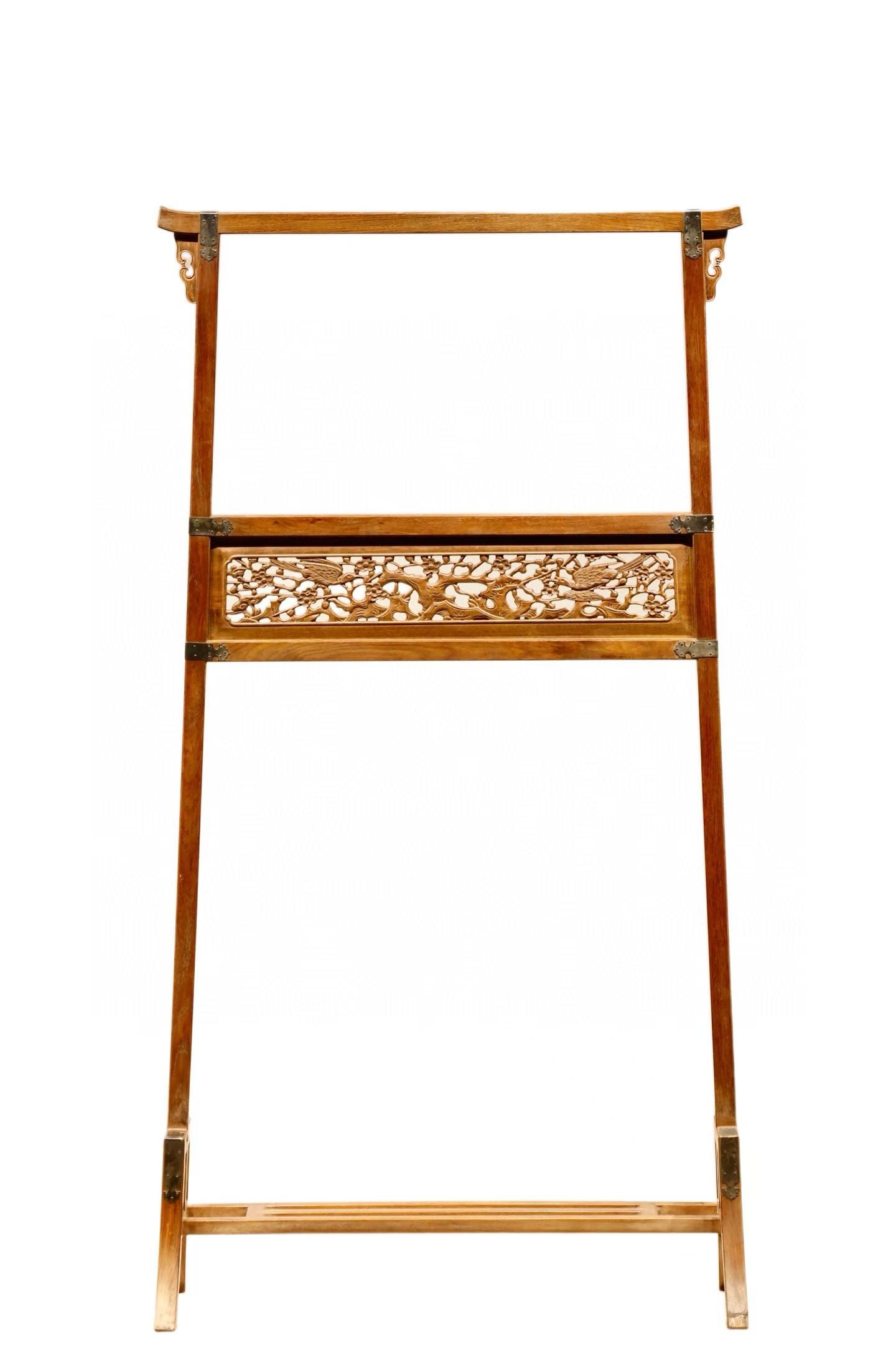 Huanghuali Wood Carved Magpie with Plum Flower Pattern Holder: Huanghuali Wood Carved Magpie with Plum Flower Pattern Holder (137 x 73cm)