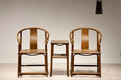 Group of Three Huanghuali Wood Chair and Square Table