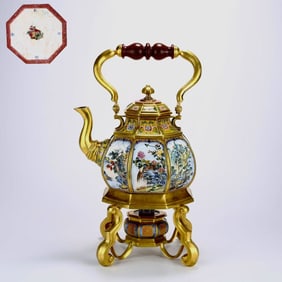 Bronze Cloisonne Carved Flower and Bird Pattern Teapot