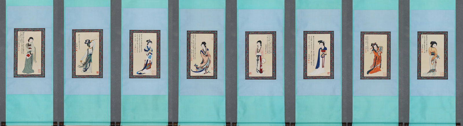 Group of Eight Chinese Drawing Beauty Painting,Zhang Daqian Mark: Group of Eight Chinese Drawing Beauty Painting,Zhang Daqian Mark (55 x 35cm)