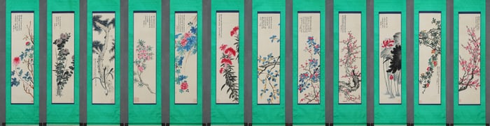 Group of Twelve Chinese Drawing Flower Painting,Zhang Daqian Mark