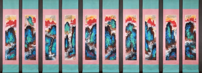 Group of Ten Chinese Drawing Colored Landscape Painting,Liu Haisu Mark