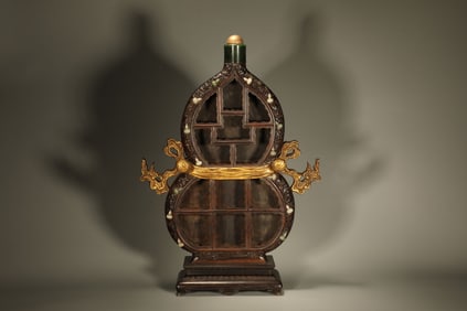 Huanghuali Wood Inlaid Jade Carved Gourd Pattern Gourd Shape Shelf