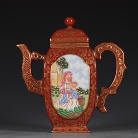 Famille Rose Gold Drawing Character Story Pattern Porcelain Pot