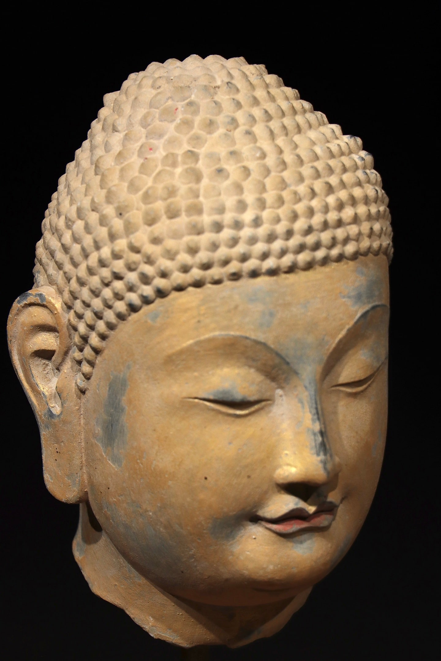 Grey Stone Buddha Head Figure - 4