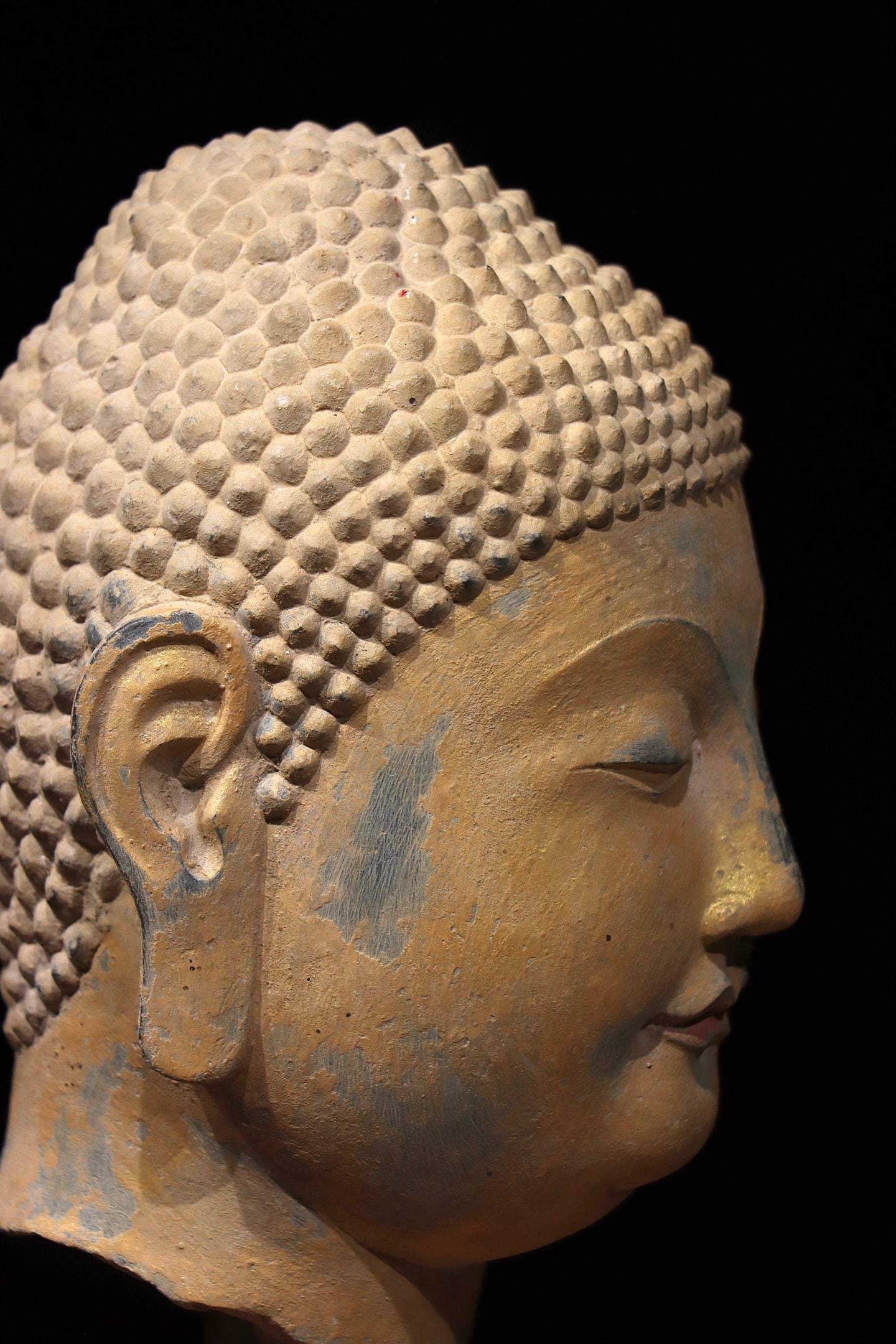 Grey Stone Buddha Head Figure - 7