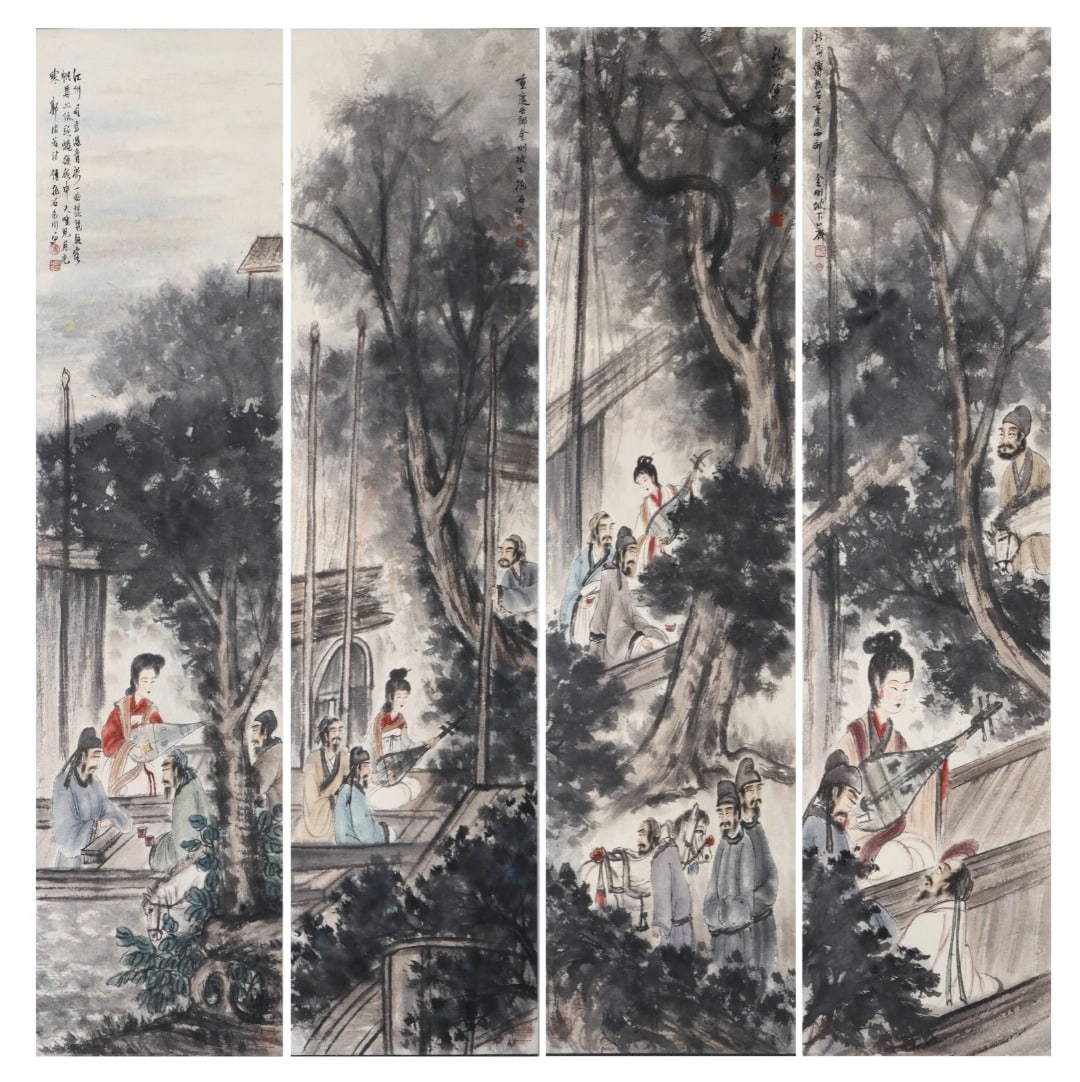 Group of Four Chinese Drawing Character Story Painting,Fu Baoshi Mark: Group of Four Chinese Drawing Character Story Painting,Fu Baoshi Mark ?139 x 33cm)